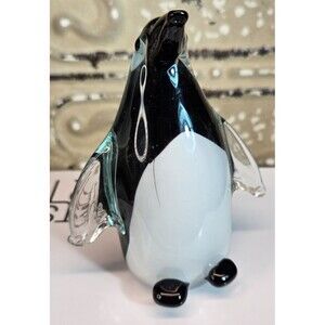 NIB Objets D'Art Solid Hand Blown Colored Glass Penguin Figurine 5"